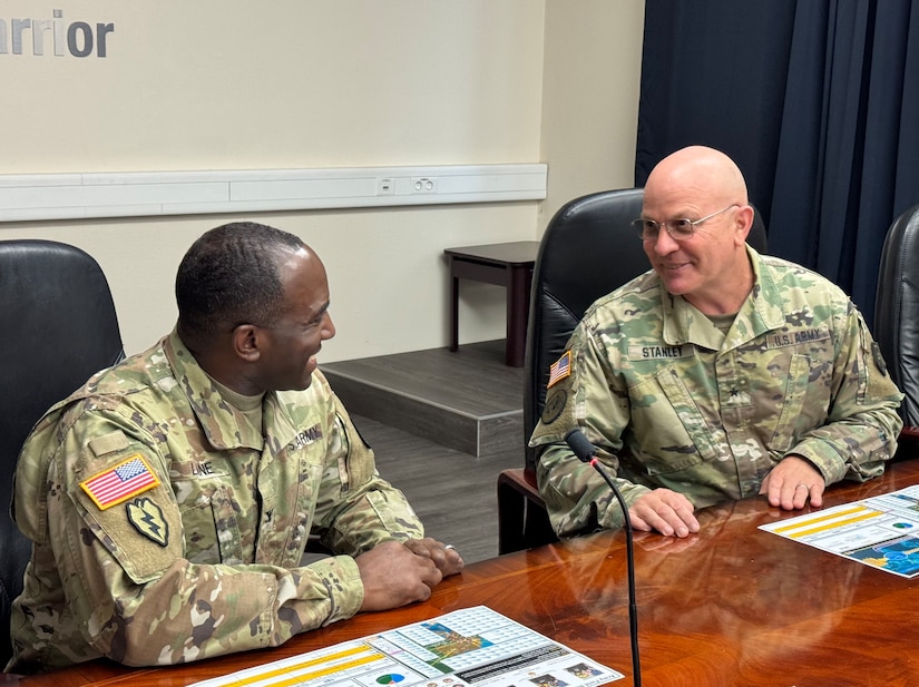 Army Brig. Gen. John P. Stanley, the commanding general of the 7th Mission Support Command and deputy commanding general of the 21st Theater Sustainment Command, visited the 405th Army Field Support Brigade on Daenner Kaserne in Kaiserslautern, Germany, July 25, 2025, to discuss brigade operations in support of his command and the entire USAREUR-AF area of responsibility.