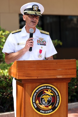 Rear Adm. Guido Valdes delivers farewell remarks during the Naval Medical Forces Pacific (NMFP) change of command ceremony held at Naval Medical Center San Diego on July 25, 2025. Valdes’ three-year tenure saw the establishment of the Naval Expeditionary Medicine Warfighter Development Center and secured $40 million in funding for Navy Medicine Research and Development. 



“Serving as commander of Naval Medical Forces Pacific and director of the Defense Health Network – Pacific Rim has been one of the greatest privileges and challenges of my career,” Valdes said. “It’s a responsibility I approached with trepidation and humility and one I leave with immense pride in all we have accomplished together.” (U.S. Navy photo by Arsenio R. Cortez Jr.)