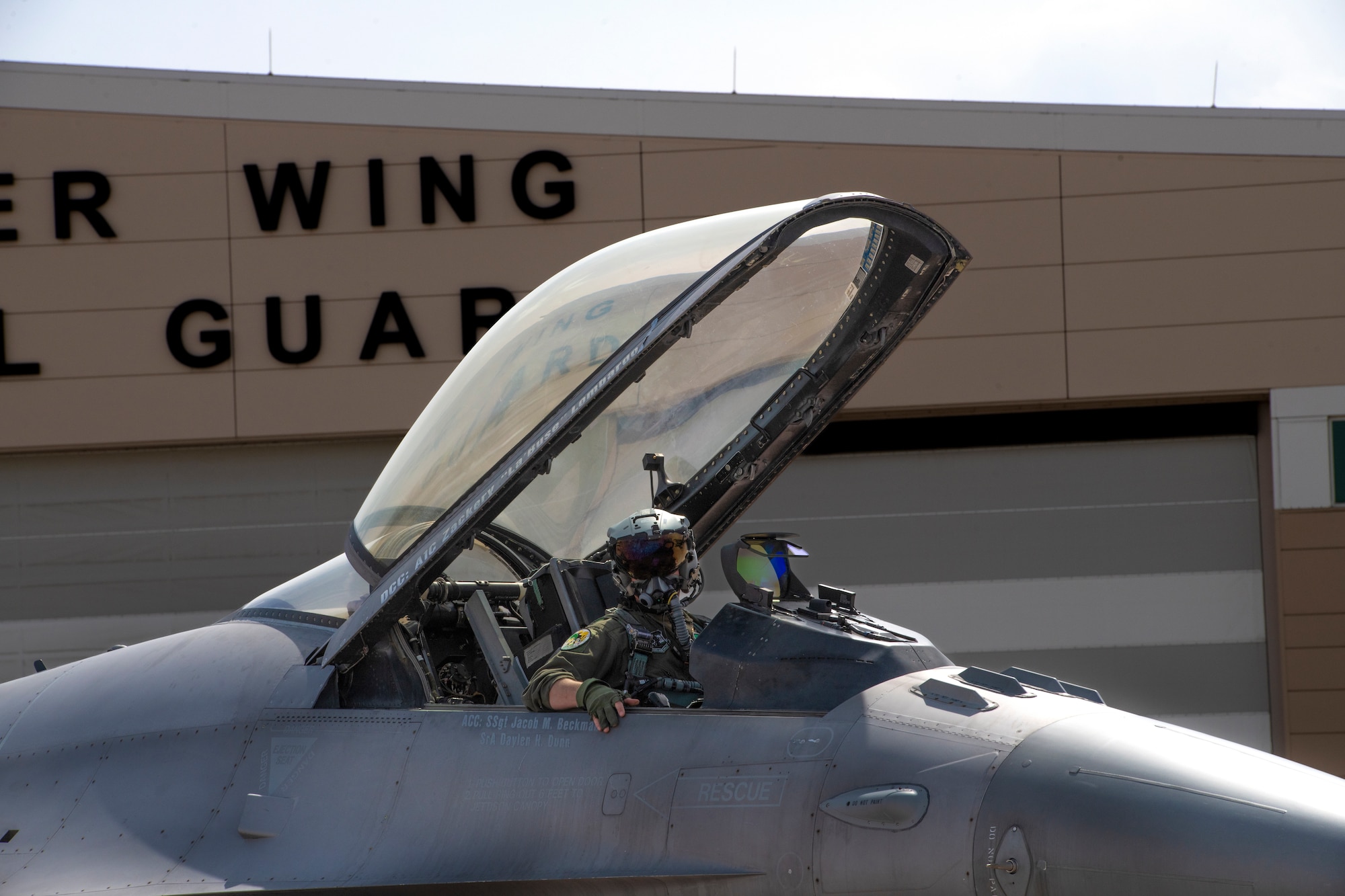 pilot looks out of jet
