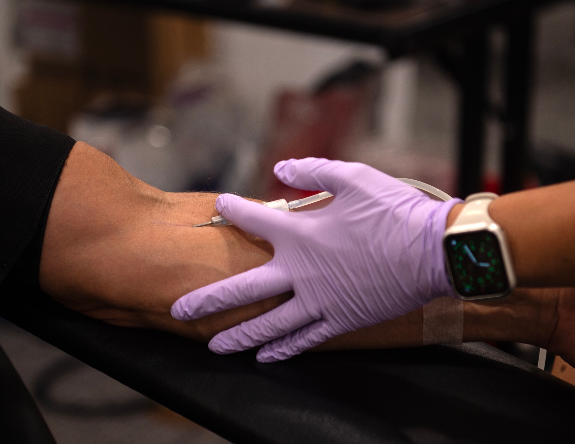 U.S. Air Force Airmen from the 133rd Airlift Wing donate blood in St. Paul, Minn., July 25, 2025.