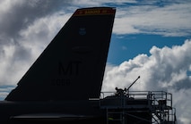 U.S. Air Force crew chiefs, assigned to the 23rd Expeditionary Bomb Squadron, perform post-flight maintenance on a USAF B-52H Stratofortress, assigned to the 23rd EBS, Minot Air Force Base, North Dakota, after a Bomber Task Force mission at Andersen Air Force Base, Guam, July 21, 2025. Regular bomber missions in the Indo-Pacific ensure our crews are highly trained, fully prepared, and capable of operating anytime, anywhere to defend U.S. interests and support our allies. (U.S. Air Force photo by Senior Airman Alyssa Bankston)