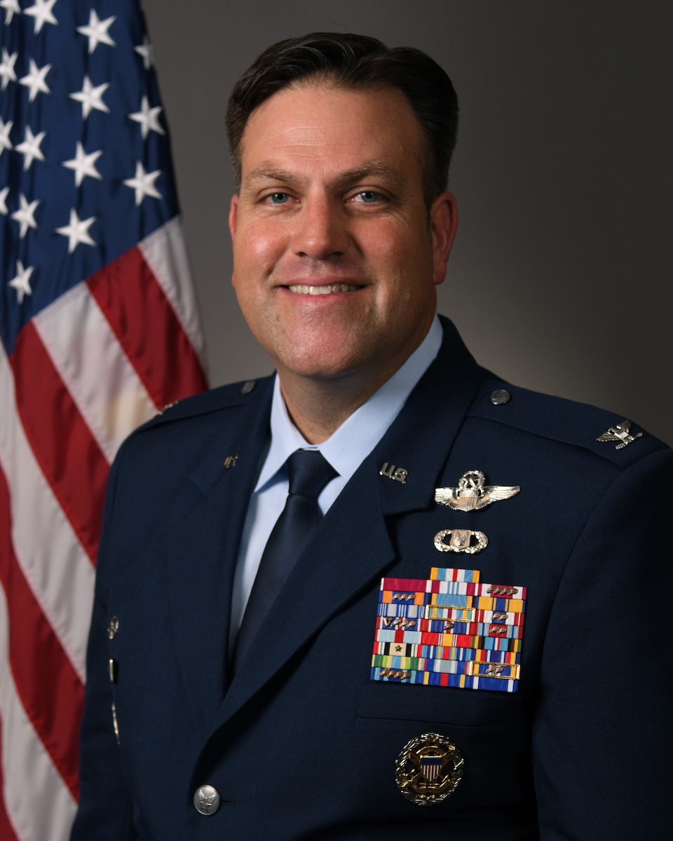 Col. Joe Wall, 22nd Air Refueling Wing commander, official photo at McConnell Air Force Base, Kansas, July 23, 2025.