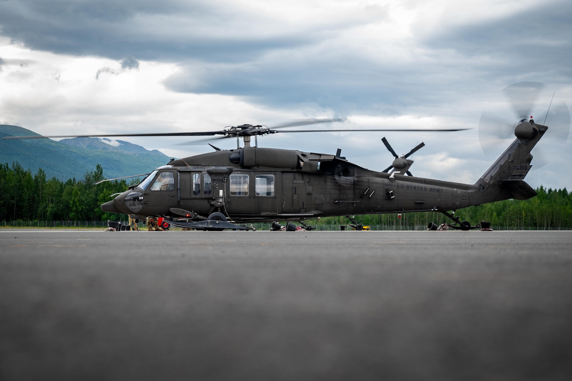 Dr. Stephen Ferrara, acting Assistant Secretary of Defense for Health Affairs, awaits takeoff aboard a UH-60 Black Hawk assigned to A Company, 1st Battalion, 168th General Support Aviation Brigade, Alaska Army National Guard, at Joint Base Elmendorf-Richardson, Alaska, July 16, 2025.