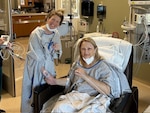 Catherine Higginbotham, shares a moment with Megan Boyd, who donated a kidney to Higginbotham, one day after their surgeries at Walter Reed National Military Center in Bethesda on Mar. 28, 2024. (Photo courtesy of Catherine Higginbotham)