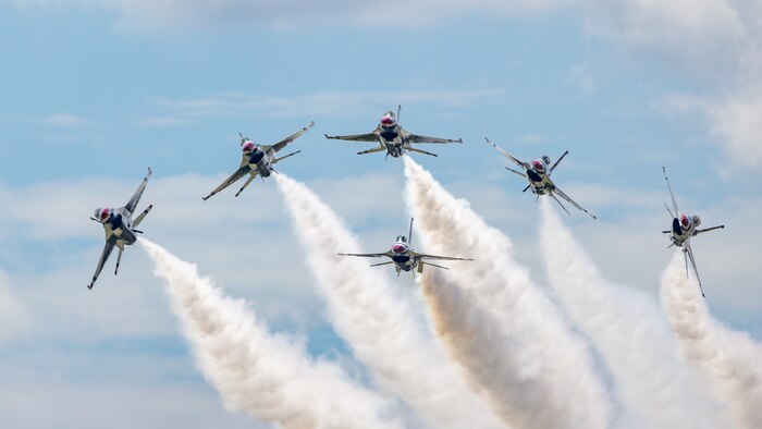 Six aircraft in sky.