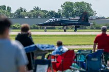 A 9th Reconnaissance Wing T-38 Talon lands at Oshkosh, Wisconsin, July 21, 2025.