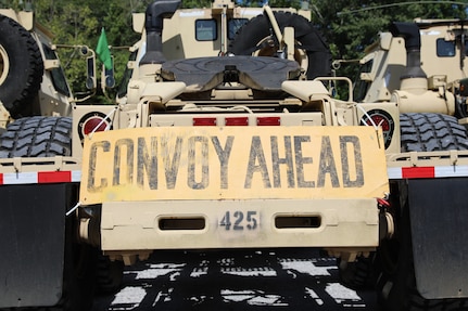 Soldiers with the 1670th Transportation Company prepare for a multi-state convoy as part of Operation Patriot Press on July 13, 2025, at Fort McClellan, Alabama.