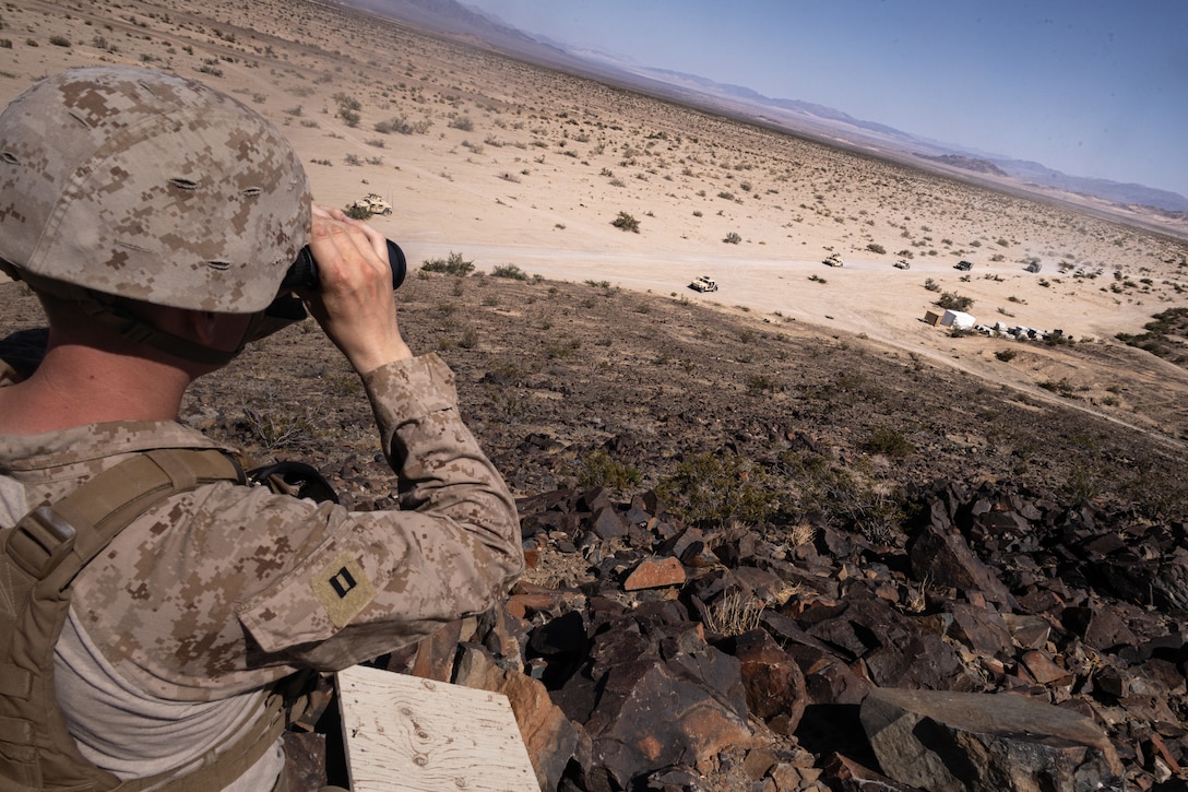 U.S. Marines with the 4th Law Enforcement Battalion, Force Headquarters Group commence a Motorized Operations Course during Integrated Training Exercise 3-25 (ITX 3-25) at Marine Corps Air Ground Combat Center, Twentynine Palms, California, June 10th, 2025. ITX is a critical Marine Air-Ground Task Force exercise for the Marine Forces Reserve’s training cycle, confirming unit readiness through live-fire and combined arms integration. (U.S. Marine Corps photo by Lance Cpl. Edward Spears)