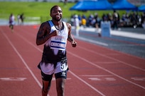 U.S. Army Staff Sgt. Allaijah Churchwell moves down the court during a wheelchair basketball game at the 2025 Department of Defense Warrior Games at Colorado Springs, Colorado, July 20, 2025.
