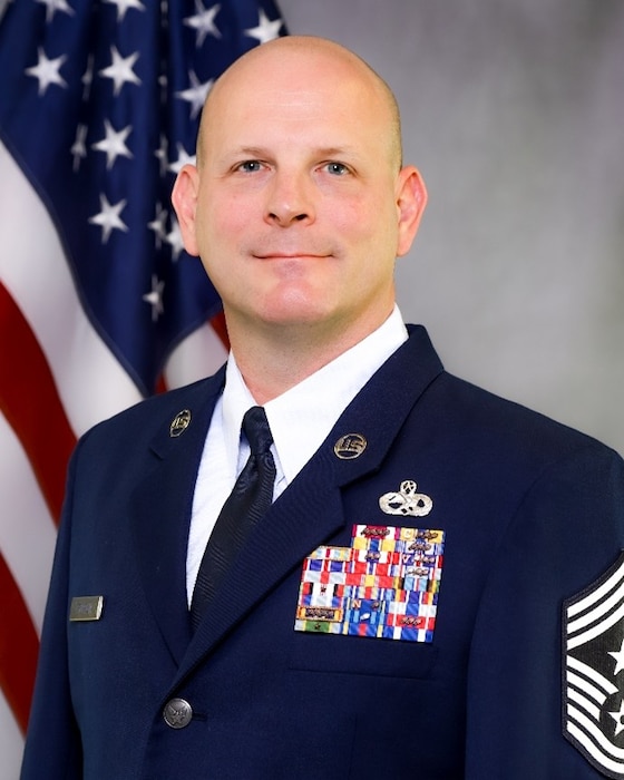 Official photo of Chief Master Sergeant Randolph M. Crosslin Jr., Air Force Operational Test and Evaluation Center Command Chief.