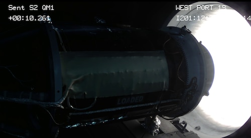 Test image of stage-two solid rocket motor for the LGM-35A Sentinel intercontinental ballistic missile