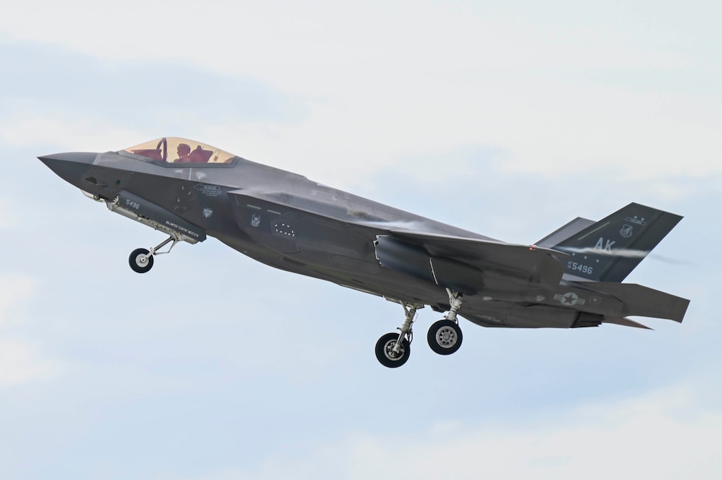 A U.S. Air Force F-35A Lightning II, assigned to the 355th Mission Generation Force Element, takes flight during exercise Resolute Force Pacific 25 in Guam, July 28, 2025.
