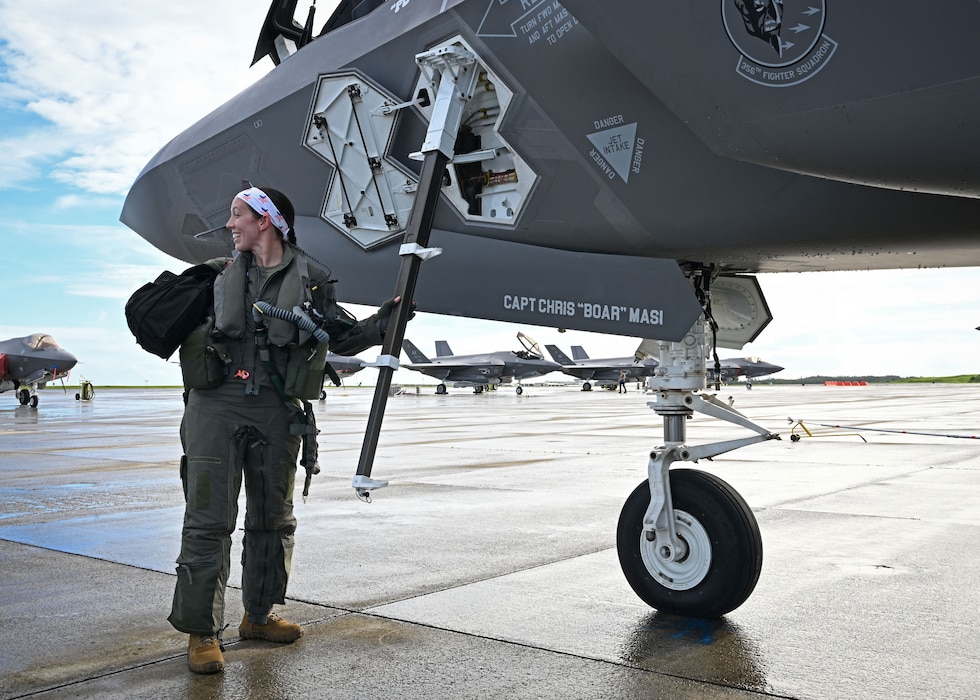 U.S. Air Force Capt. Ashley “Arizona” Leonard, 355th Mission Generation Force Element F-35A Lightning II pilot, prepares to fly during exercise Resolute Force Pacific 2025, July 21, 2025.