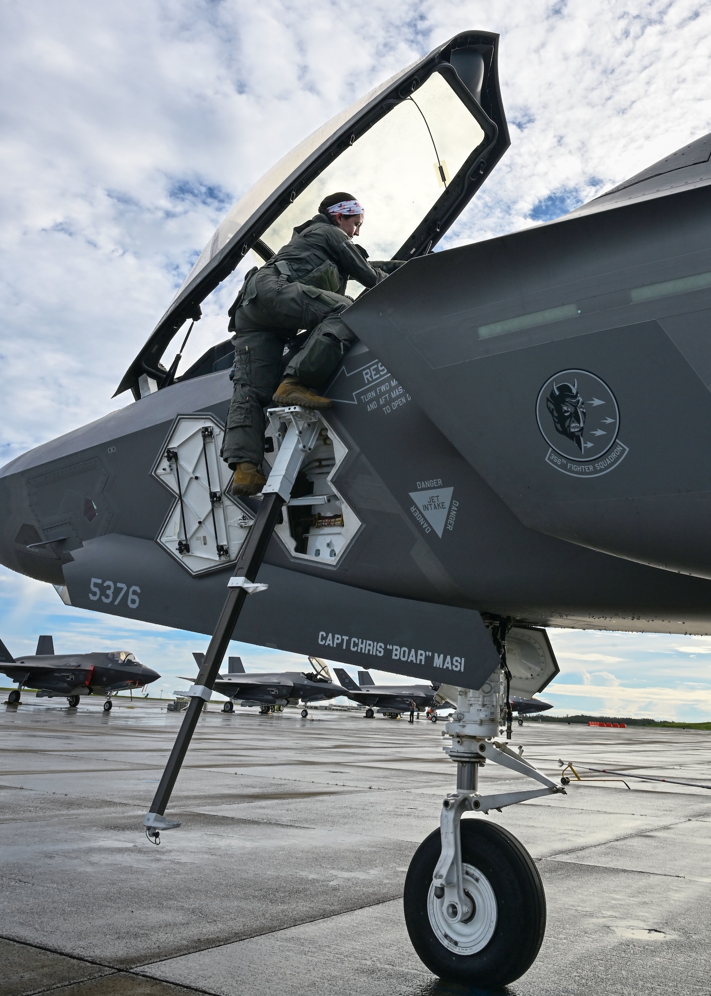 U.S. Air Force Capt. Ashley “Arizona” Leonard, 355th Mission Generation Force Element F-35A Lightning II pilot, prepares to fly during exercise Resolute Force Pacific 2025, July 21, 2025.