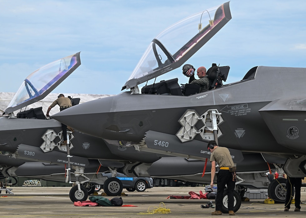 U.S. Air Force Capt. Richie “Amber” Evans, 355th Mission Generation Force Element F-35A Lightning II pilot, removes his helmet after a flight during exercise Resolute Force Pacific 2025, July 26, 2025.
