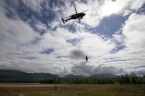 The symposium, hosted by Alaska Army National Guard aviators assigned to Golf Company, 2-211th General Support Aviation Battalion, included U.S. Coast Guard crews assigned to Sector Western Alaska and U.S. Arctic out of Air Stations Kodiak and Sitka, Alaska Air National Guardsmen with the 176th Wing rescue squadrons, U.S. Army aviators from Fort Wainwright’s 1-52nd General Support Aviation Battalion, Alaska State Troopers, and civilian search and rescue professional volunteers from the Alaska Mountain Rescue Group.
