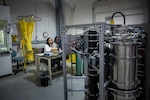 A team from the Naval Air Warfare Center Aircraft Division monitors data collected during an oxygen system contamination test to check for potential aircrew air impurities using the Navy’s new test rig called the Gaseous Injection Analyzer, or GaIA, April 16.