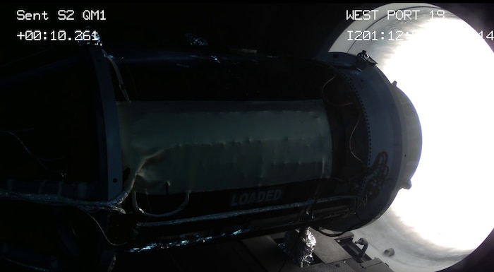 Test image of stage-two solid rocket motor for the LGM-35A Sentinel intercontinental ballistic missile