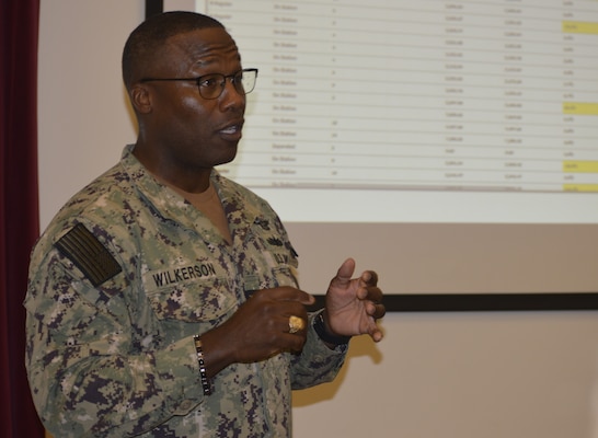 Insight, information and intel shared… MyNavy Career Center Command Master Chief Keith Wilkerson, Jr. discusses MyNavy Career Center services and support with Rear Adm. Stuart Satterwhite, MyNavy Career Center commander during open all-hand calls at Naval Hospital Bremerton’s Ross Auditorium, as part of fleet engagements across the Pacific Northwest, July 28-29, 2025. The MyNavy Career Center mission is to deliver modern ‘hire-to retire’ human resource services with around the clock support to Sailors, veterans and their families (Official Navy photo by Douglas H Stutz, NHB/NMRTC Bremerton public affairs officer).