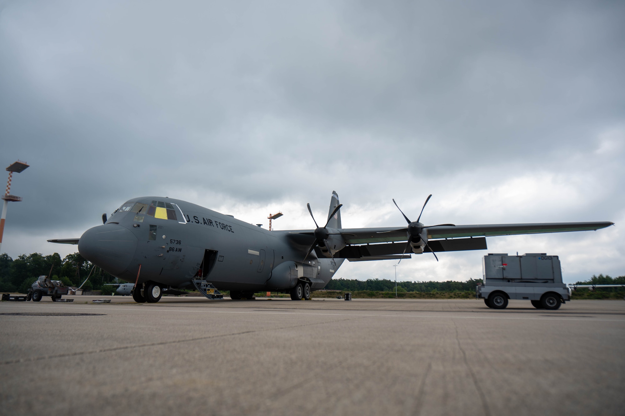 Aircraft prepares for departure.