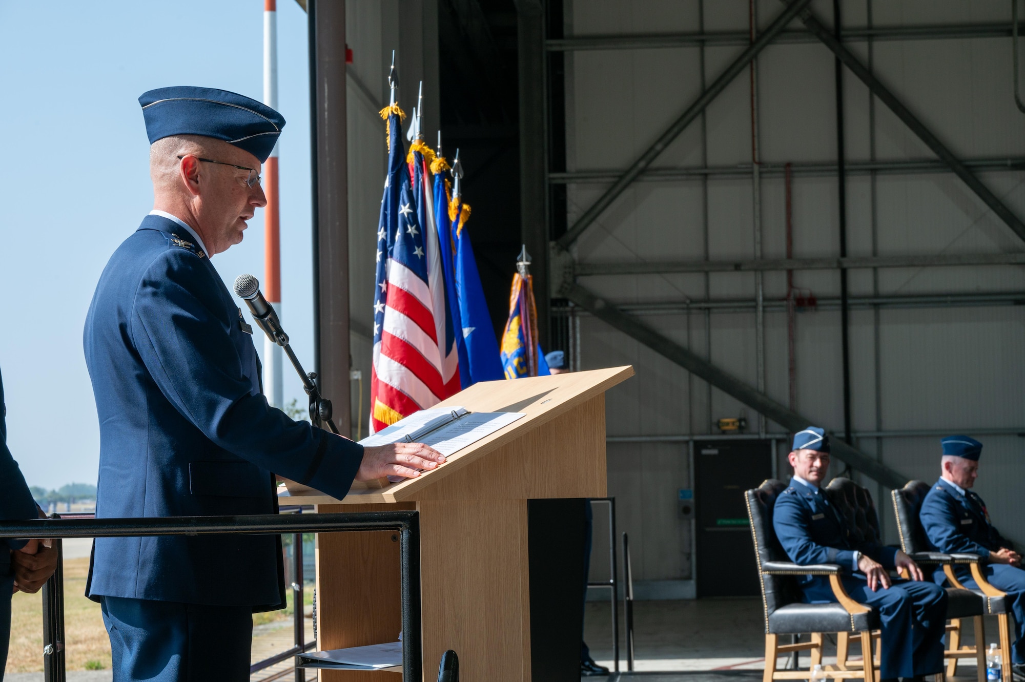 U.S. Air Force Col. Michael J. Jewell, 501st Combat Support Wing (CSW) incoming commander, delivers remarks