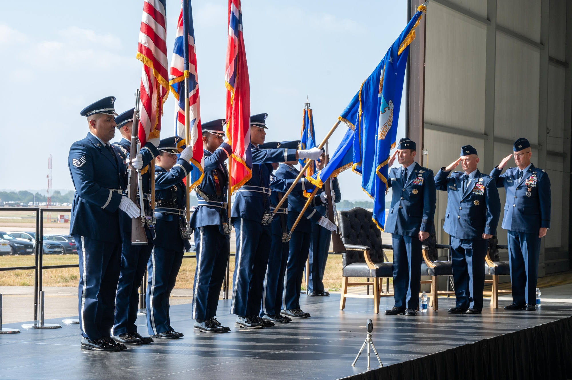 501st Combat Support Wing honor guardsmen present the colors