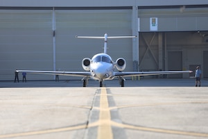 PENSACOLA, Fla. -- The last T-1A Jayhawk onboard Naval Air Station (NAS) Pensacola taxis before its final flight July 28. The aircraft’s retirement is part of the Air Force’s larger transition toward a fully modernized CSO training environment.
