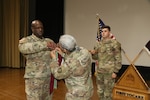 Phot of Army Reserves Medical Command during a transfer of authority ceremony in Stayton Theater.