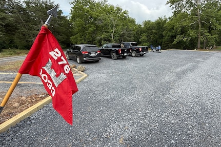 Virginia National Guard leaders from the state, brigade and battalion level visit Soldiers assigned to the Cedar Bluff-based 1033rd Engineer Support Company, 276th Engineer Battalion, 329th Regional Support Group constructing a parking area and walking trail July 21, 2025, at the Cedar Creek & Belle Grove National Historical Park in Middletown, Virginia. The leaders met with U.S. National Park rangers, learned more about the project and the park, thanked Soldiers for their service and presented challenge coins to recognize outstanding duty performance. The project is part of the Innovative Readiness Training program where engineers put their military skills to work on community service projects approved by National Guard Bureau.