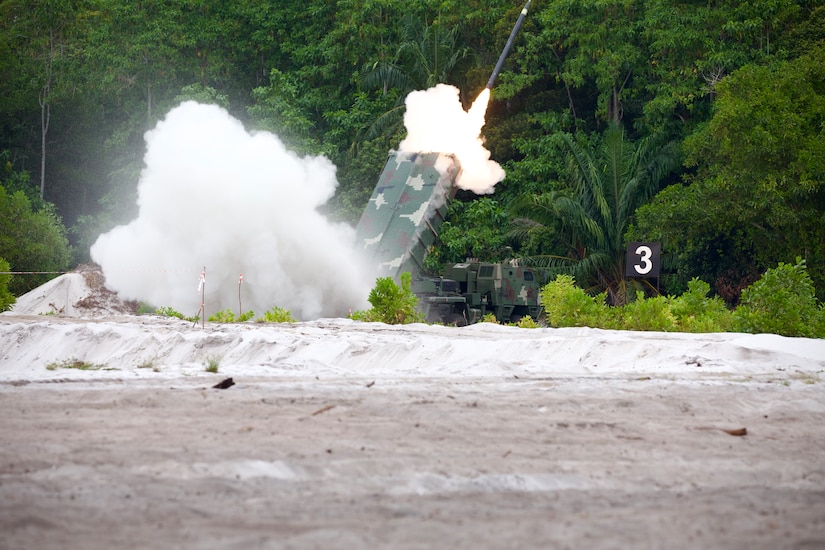 This year’s iteration of the trilateral exercise features a historic first: a long-range precision live-fire event involving a HIMARS platoon from the 45th Field Artillery Brigade, Oklahoma Army National Guard, and a Malaysian Army ASTROS rocket battery.
