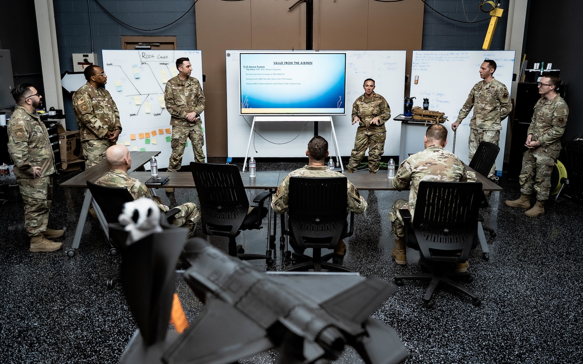 U.S. Air Force personnel assigned to the 56th Fighter Wing brief distinguished visitors