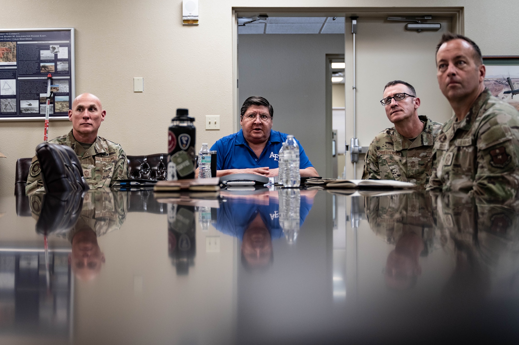 U.S. Air Force senior enlisted leaders listen to a range management briefing