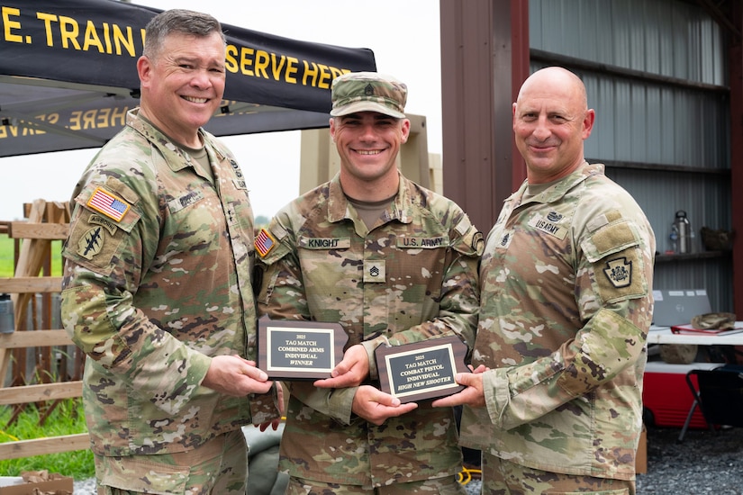 More than 30 Pennsylvania National Guard Soldiers and Airmen competed with rifles and pistols in multiple courses of fire during The Adjutant General’s (TAG) Combined Arms Match July 25-27, 2025, at Fort Indiantown Gap, Pennsylvania. The Guardsmen competed at a variety of individual and team events, including the combat rifle and pistol individual events and the team Gen. George Patton combat pistol match. (U.S. Air National Guard photo by Airman 1st Class Matthew Bergh)