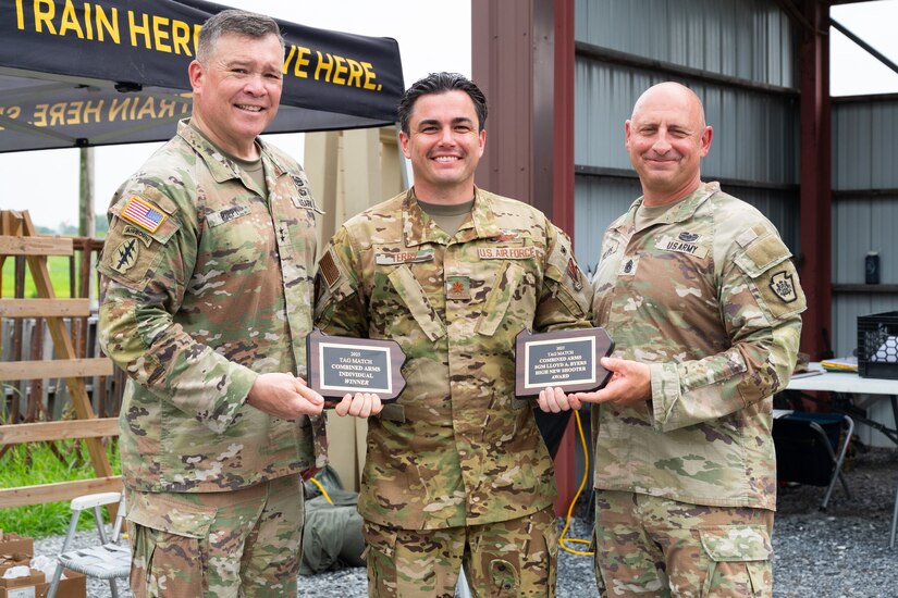More than 30 Pennsylvania National Guard Soldiers and Airmen competed with rifles and pistols in multiple courses of fire during The Adjutant General’s (TAG) Combined Arms Match July 25-27, 2025, at Fort Indiantown Gap, Pennsylvania. The Guardsmen competed at a variety of individual and team events, including the combat rifle and pistol individual events and the team Gen. George Patton combat pistol match. The combat rifle individual champion was U.S. Army Sgt. 1st Class Luke Heim with 1st Battalion, 108th Field Artillery Regiment, 56th Stryker Brigade Combat Team, 28th Infantry Division, Pennsylvania Army National Guard.(U.S. Air National Guard photo by Airman 1st Class Matthew Bergh)