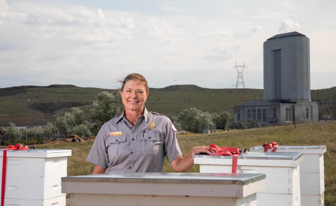 Patricia Gilbert-Ball, a natural resources specialist and park ranger with the U.S. Army Corps of Engineers, Omaha District’s Fort Peck Project in Montana, smiles for a portrait in at the project’s Bee Haven Pollinator Garden and Interpretive Trail, July 19, 2025.