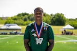 U.S. Army Capt. Christian King captures silver for the All-Army Men's Soccer Team during the Armed Forces Men’s Soccer Championship in Phantom Warrior Stadium, Fort Hood, Texas, on July 30, 2025. Each team faces off in a bracket to determine which service will hold the championship title, featuring teams from the Army, Navy, and Air Force. (U.S. Army photo by Sgt. Tien Dat Ngo)