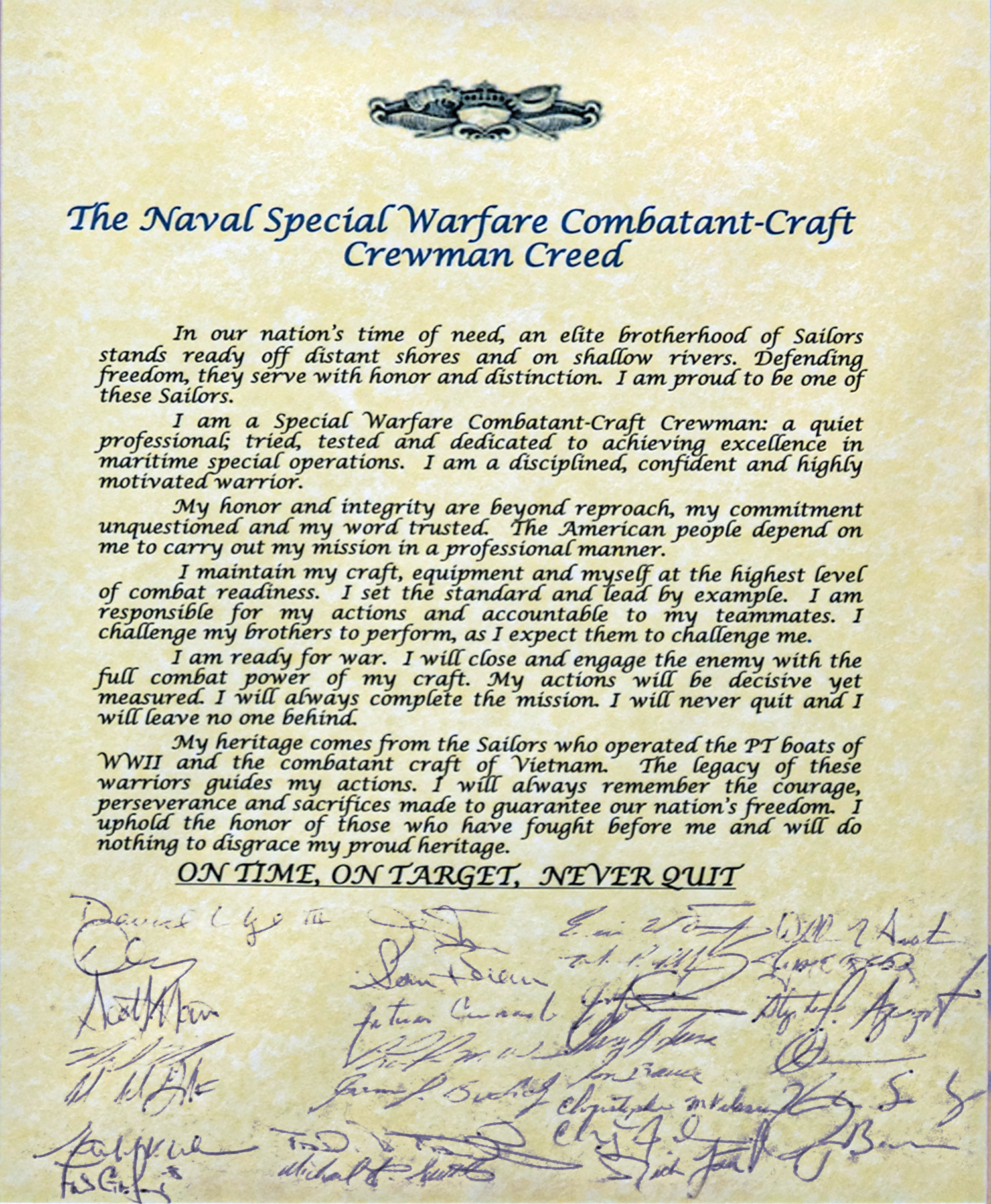 The SWCC Creed celebrates its 20th anniversary. Crafted in 2005 to unify SWCC operators, the Creed embodies honor, courage, commitment, and relentless perseverance in Naval Special Warfare.