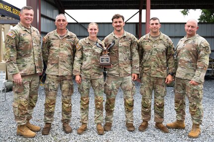 More than 30 Pennsylvania National Guard Soldiers and Airmen competed with rifles and pistols in multiple courses of fire during The Adjutant General’s (TAG) Combined Arms Match July 25-27, 2025, at Fort Indiantown Gap, Pennsylvania. The Guardsmen competed at a variety of individual and team events, including the combat rifle and pistol individual events and the team Gen. George Patton combat pistol match. The winning team included: U.S. Army Sgt. 1st Class Luke Heim, Staff Sgt. Loghan Kitzmiller, Staff Sgt. Adam Rohacek, and Sgt. Alexander Smith, all with the 1st Battalion, 108th Field Artillery Regiment, 56th Stryker Brigade Combat Team, 28th Infantry Division, Pennsylvania Army National Guard.(U.S. Air National Guard photo by Airman 1st Class Matthew Bergh)