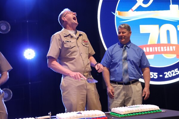 Vice Adm. Johnny R. Wolfe, Jr participated in a celebratory event at NewLife Training Center on 16 July, in honor of the 70th anniversary of Strategic Systems Programs. As a part of the SSP team, Strategic Weapons Facility Pacific provides dedication to assembling, maintaining, and storing Trident II D5 Missiles and deploying them on fleet ballistic missile submarines. We are devoted to serving our nation by providing safe, secure, credible, and affordable sea-based missile systems. The ceremony is one of several events leading up to SSP’s anniversary on November 17, 2025, intended to highlight the vast network of people and expertise required to ensure SSP’s no-fail mission. Since SSP was stood up in 1955, it has retained the cradle-to-grave responsibility for the submarine-launched ballistic missile (SLBM) strategic weapon system. Today, that system is the Trident II D5LE deployed on Ohio-class SSBNs for strategic patrol, supporting the U.S. Navy’s role in maintaining peace through strength. SSP is also modernizing the Navy’s SWS for the future Columbia-class SSBNs and is pioneering advanced regional strike capabilities with SLCM-N and the non-nuclear CPS programs to enhance our nation’s maritime dominance. This year’s celebration coincides with the 250th birthday of the U.S. Navy on Oct. 13. For 250 years, America’s Navy has promoted prosperity and security, deterred aggression, and protected the American way of life.

(U.S. Navy photo by Cody Brown/Released)