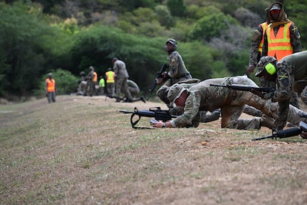 Soldiers from the D.C. National Guard, Barbados Defence Force Reserves, Jamaica Defence Force, and Jamaica National Reserve hone marksmanship skills at Twickenham Park Range in St. Catherine, Jamaica on July 17, 2025. As part of the Caribbean Regional Training Camp, activities included zeroing, firing from different positions, march-and-shoot practice, and a march-and-shoot competition. The District of Columbia National Guard's (DCNG) partnership with Jamaica, facilitated by the U.S. National Guard Bureau's State Partnership Program (SPP), promotes security cooperation through military engagements and interagency collaboration.