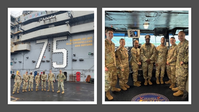 Airmen go below deck for rare look at Navy logistics on USS Truman