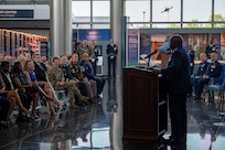 U.S. Air Force Col. Ryan L. O’Neal, new commander of the 77th Intelligence Wing, speaks to members of the audience during the 77th IW Activation and Assumption of Command Ceremony at Joint Base Anacostia-Bolling, Washington, D.C., July 24, 2025.