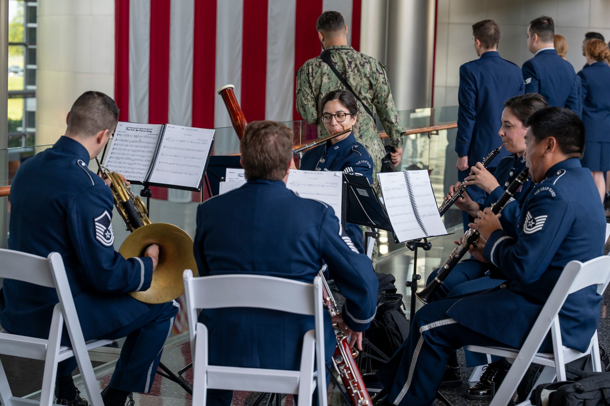 Members of The U.S. Air Force Band’s Woodwind Quintet perform during the 77th Intelligence Wing Activation and Assumption of Command Ceremony.