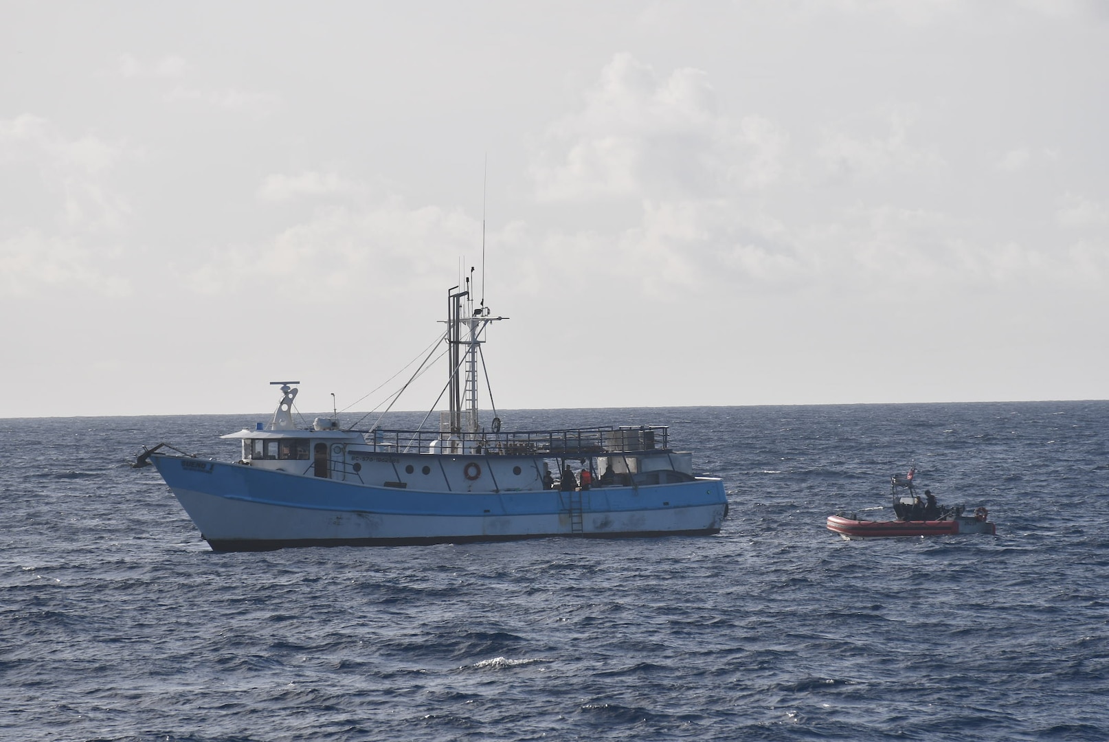 Coast Guard cutter Joseph Doyle and a Station San Juan boat crew assisted four mariners aboard the disabled vessel Sueño I off Carolina, Puerto Rico, July 29, 2025. Cutter Joseph Doyle and the Station San Juan crews safely towed the vessel to Coast Guard Base San Juan, where the assisted mariners are conducting repairs. (U.S. Coast Guard photo)