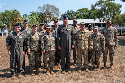 U.S. Air Force leaders from the 154th Air Expeditionary Wing pose for a photo during Talisman Sabre 25 in Northern Territory, Australia, July 24, 2025.