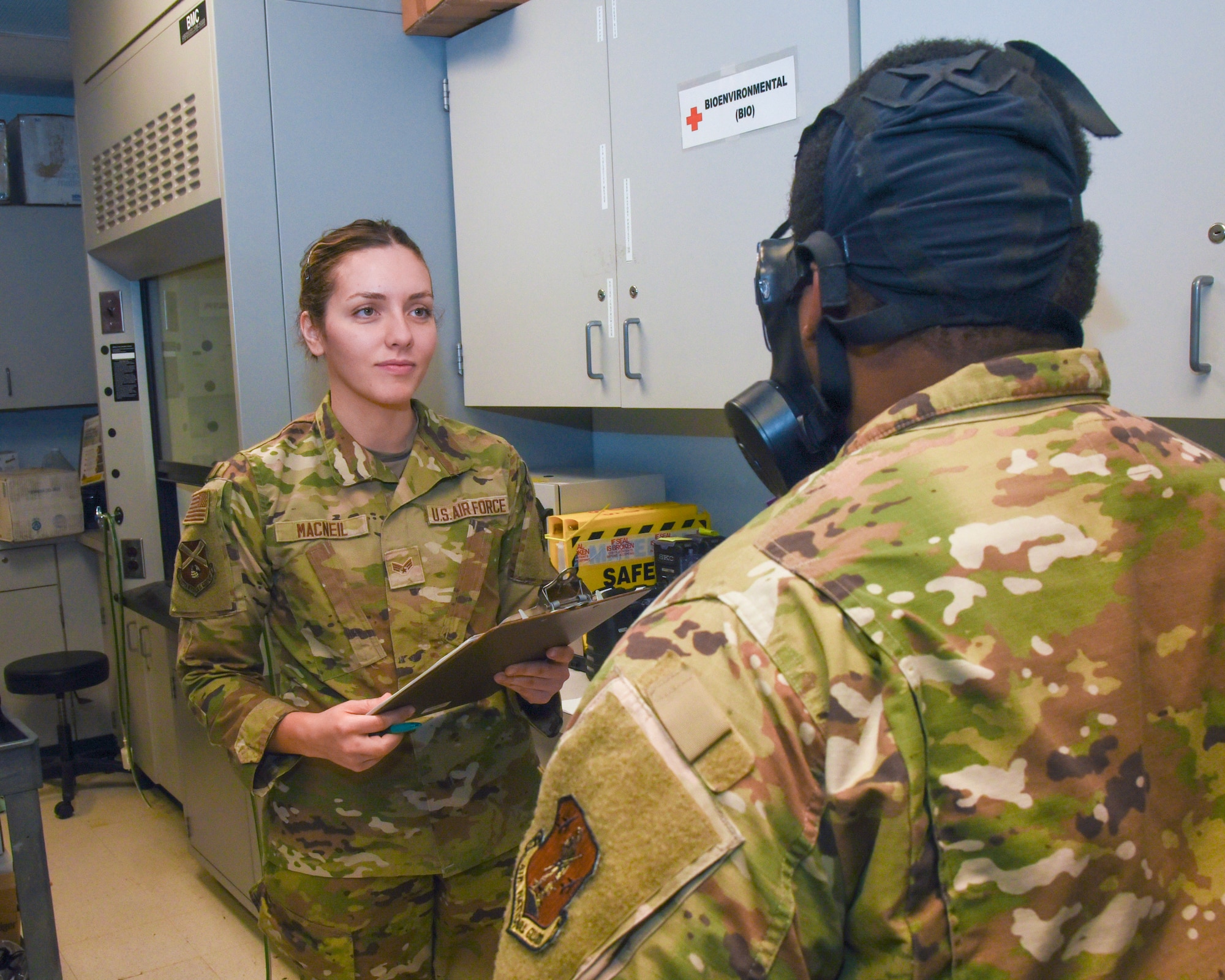 Bioenvironmental engineering airmen perform safety checks.