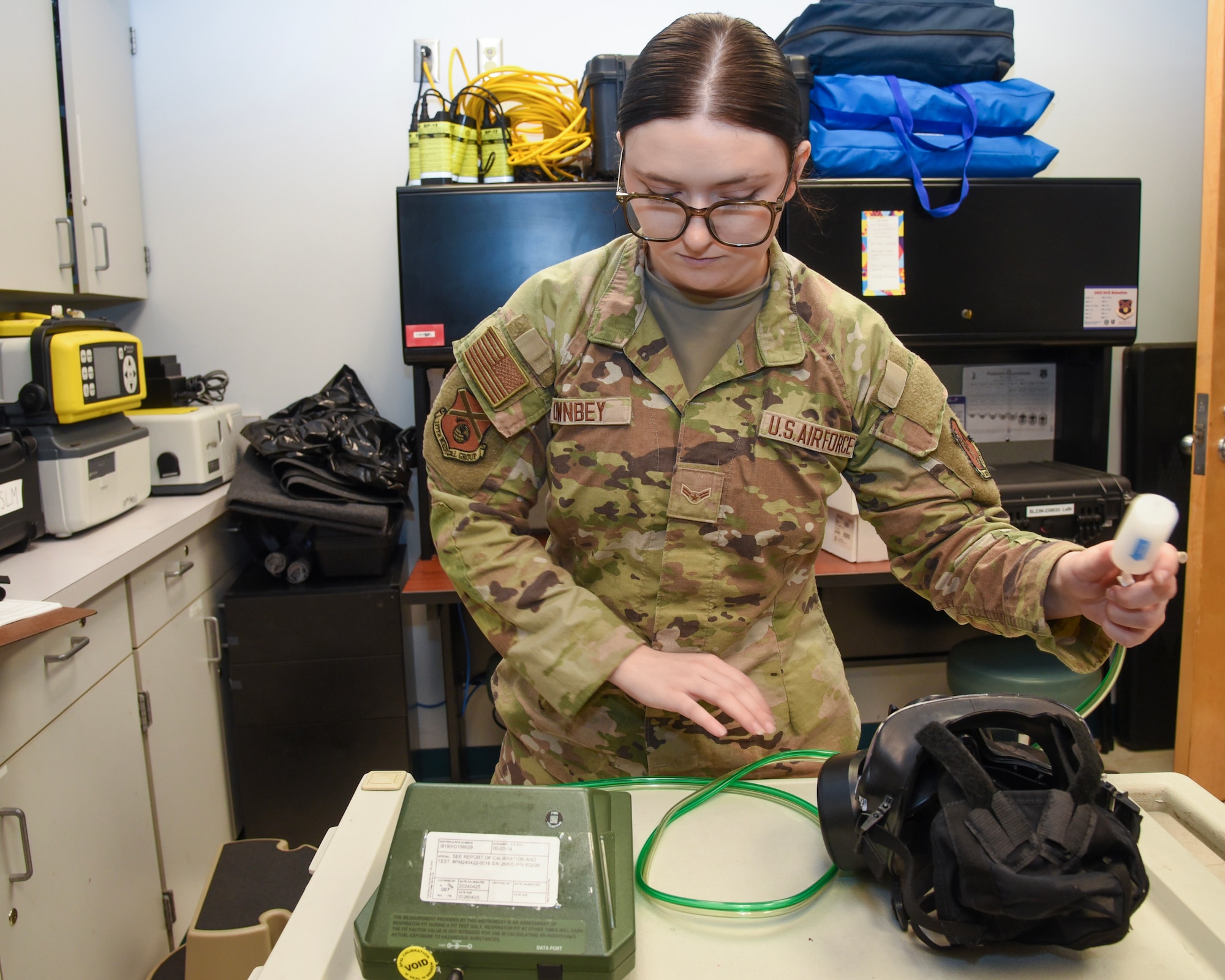 Bioenvironmental engineering airman performs safety checks.