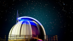 Astrophotography showcasing the Ground-based Electrical Optical Deep Space Surveillance facility, or GEODSS, operated by the 15th Space Surveillance Squadron, Detachment 1, at the White Sands Missile Range, N.M., captured Aug. 25, 2022. The 15th SPSS is comprised of a blended organizational structure with assigned personnel from Space Operations Command and the Air Force Research Laboratory. (U.S Space Force photo by Airman 1st Class Kaitlin Castillo)
