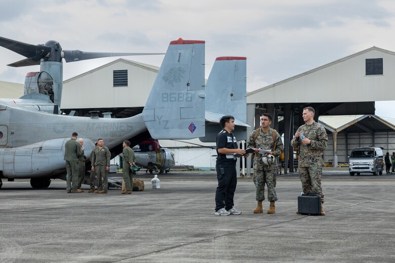 U.S. Marines with Marine Rotational Force – Darwin 25.3 and Clark Air Base personnel unload supplies for urgent lifesaving support at Clark Air Base, Angeles, Philippines, July 26, 2025. At the request of the Government of the Philippines, U.S. Marines with the MRF-D 25.3 Marine Air-Ground Task Force are working alongside the Armed Forces of the Philippines to provide urgent lifesaving support to communities affected by consecutive storms and the southwest monsoon. The forward presence and ready posture of United States Indo-Pacific Command in the region facilitates rapid and effective response to crisis, demonstrating the U.S.’s commitment to Allies and partners during times of need. (U.S. Marine Corps photo by Sgt. Khalil Brown)
