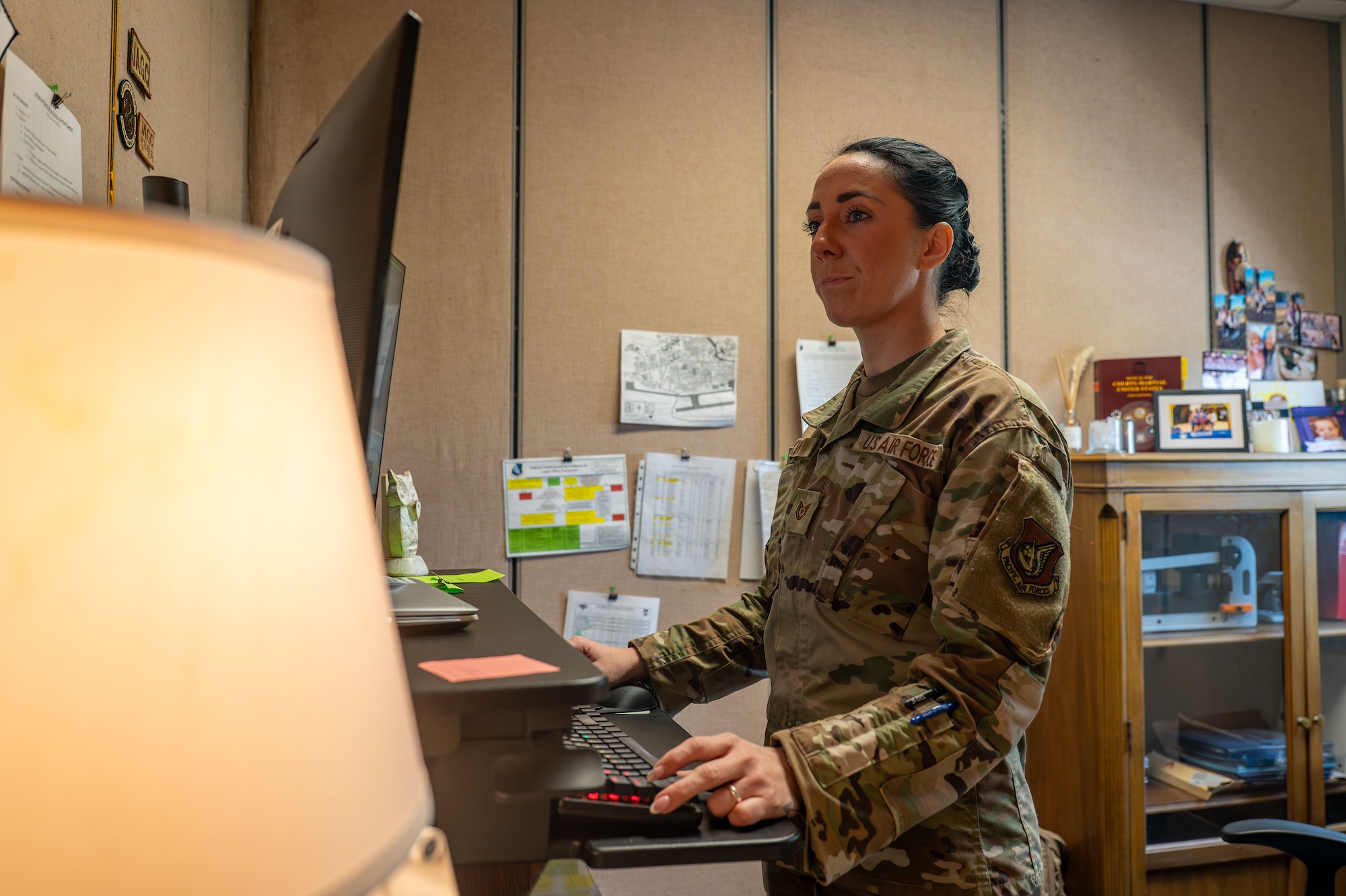Tech. Sgt. Lacey Eakin, 8th Fighter Wing Staff Judge Advocate Office noncommissioned officer in charge of military justice, does casework in her office